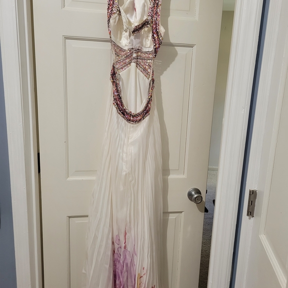 David's Bridal Cream Gown with Purple and Gold Beading - Picture 2 of 4